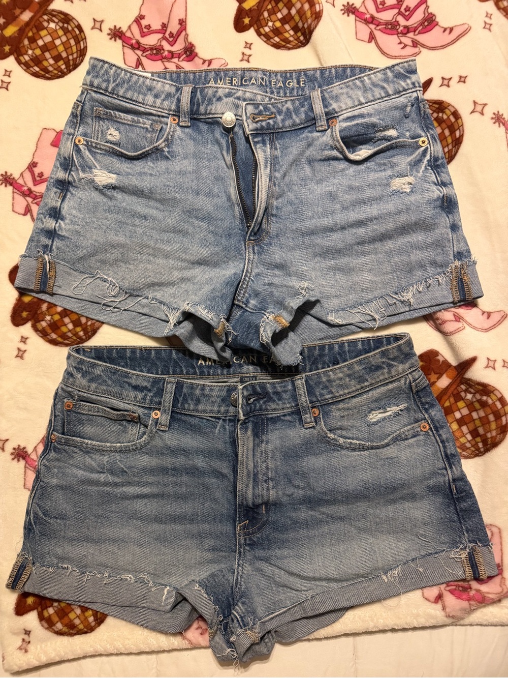 American Eagle Outfitters Light Blue Distressed Denim Cutoff Shorts Duo